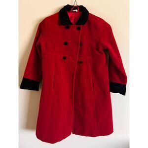 Heartstrings Girls Red Wool Blend Peacoat Size 6X/7 Black Velvet Collar Coat